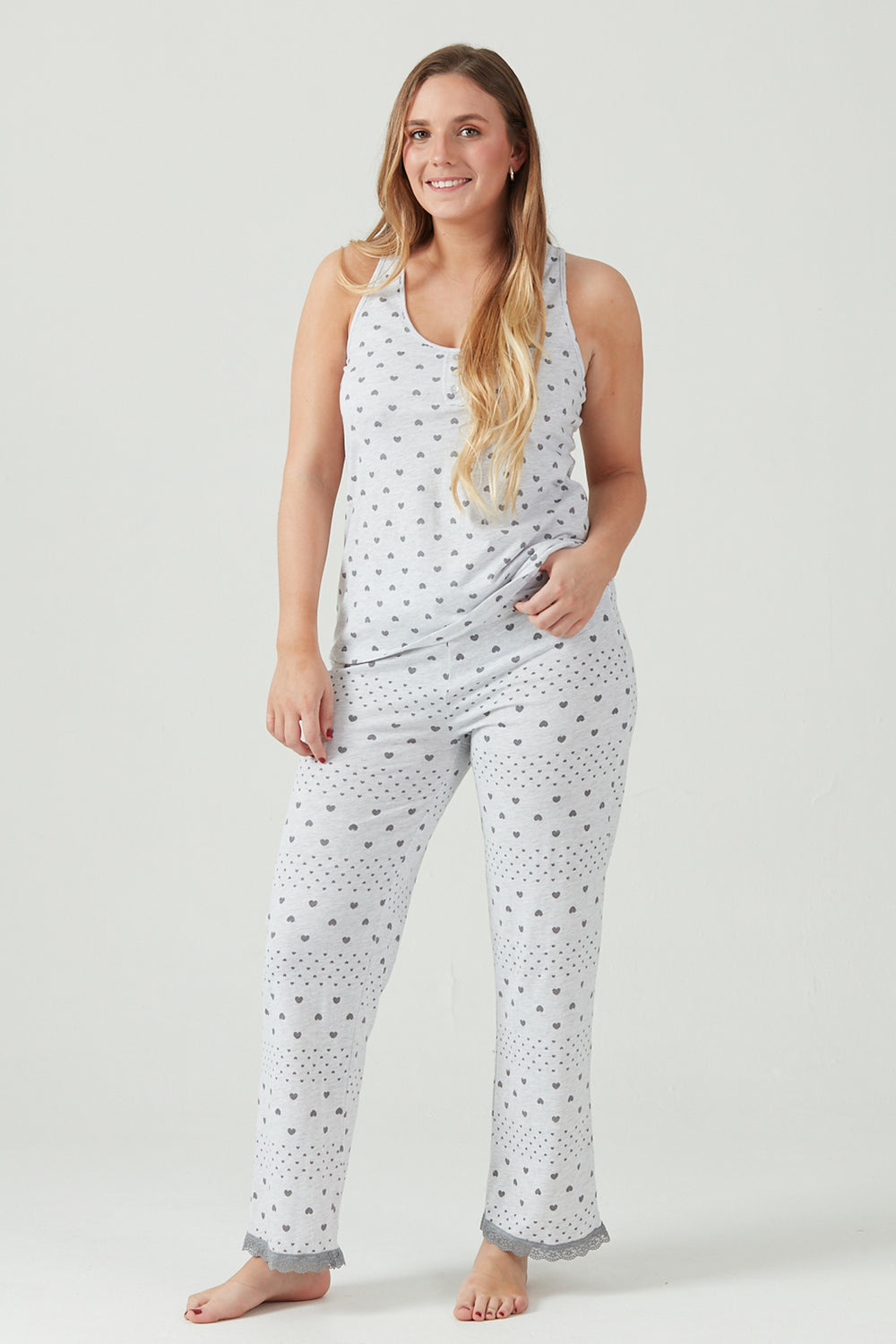 Pijama New Heart Pantalon Largo Gris