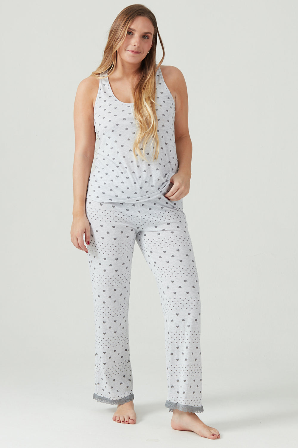 Pijama New Heart Pantalon Largo Gris